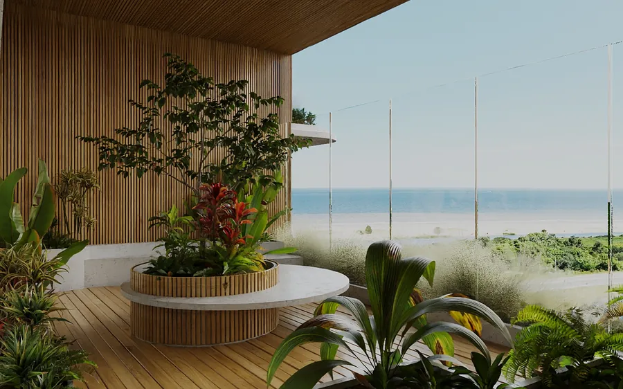 Una terraza con vista a la costa